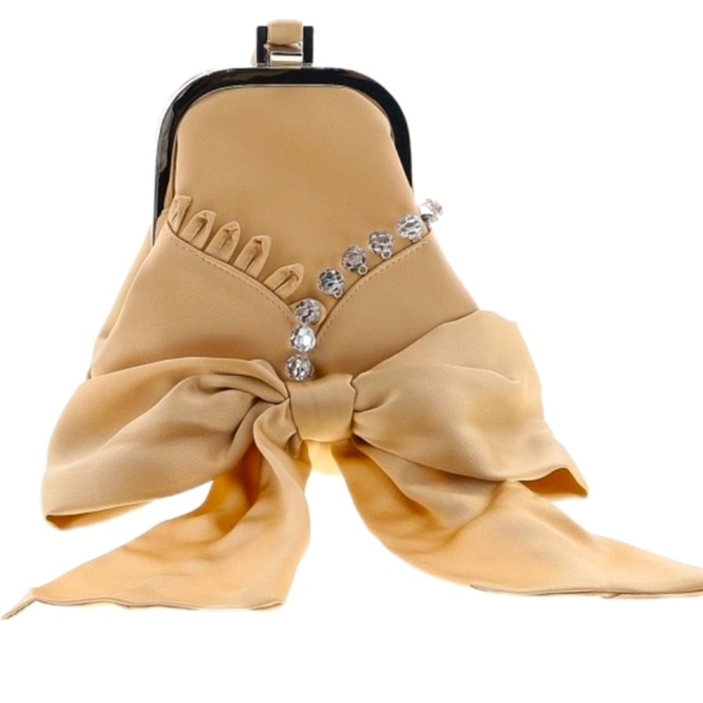 Inge Christopher Satin Beaded Clutch Mini Purse Bow